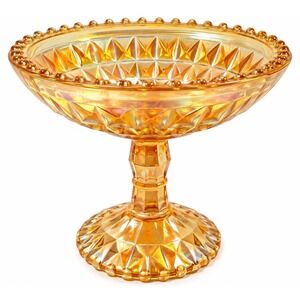 Jeannette Windsor Marigold Carnival Glass Compote Pedestal Candy Dish Vintage